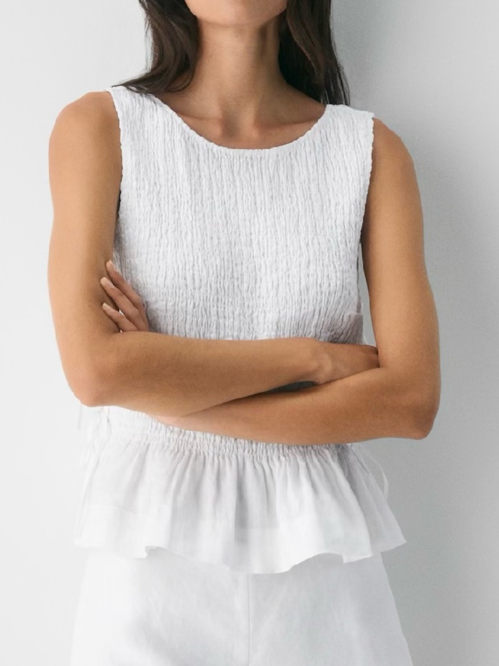 Aritzia White Smocked Peplum Tank